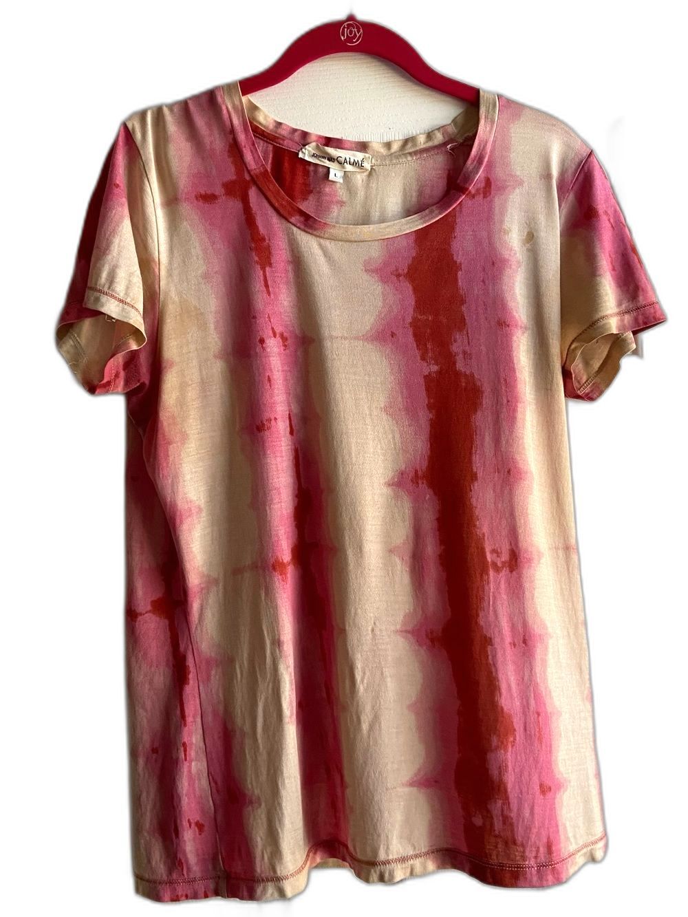 Johnny Was Calmé 100% Silk Watercolor Tee | Large | Pink Red Ivory